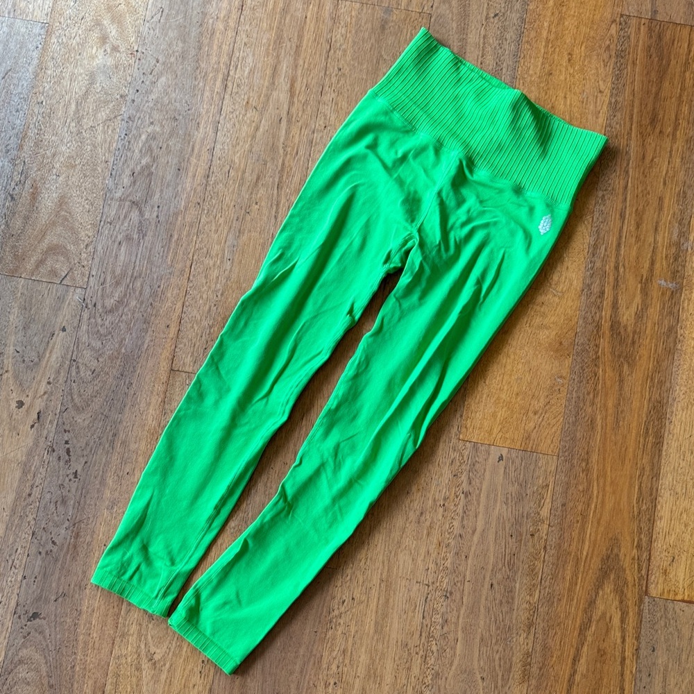 FP Movement by Free People Bright Green Ribbed Waist Leggings